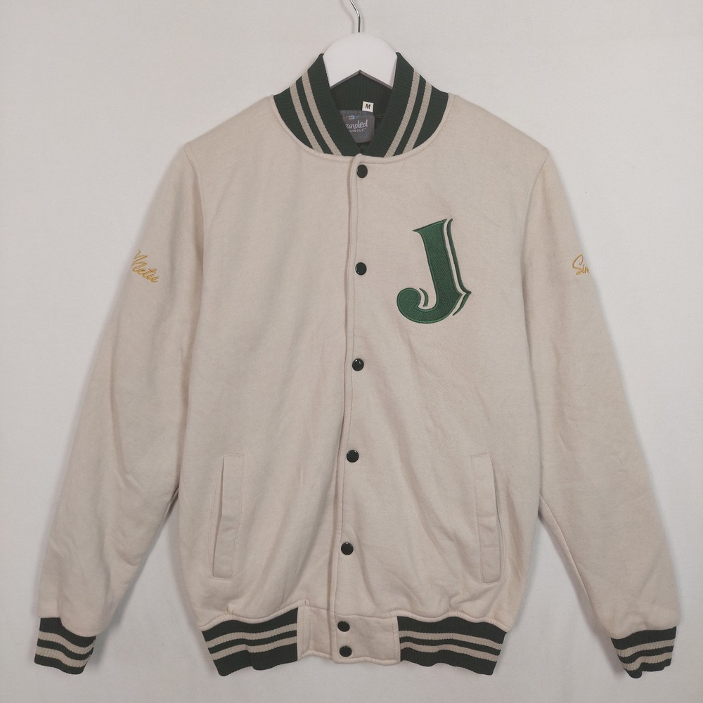 Jameson Irish Whiskey Varsity Jacket Branded Originals Cream Green Mens Medium